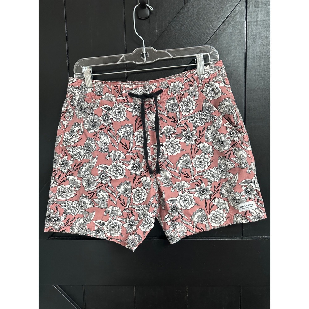 Banks Journal Mens Floral Print Shorts Pink Black Size 32 Stretch Cotton Coastal